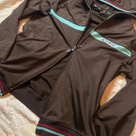 bcbg brown and teal vintage y2k double top and bottom zip track jacket large - Picture 3 of 8
